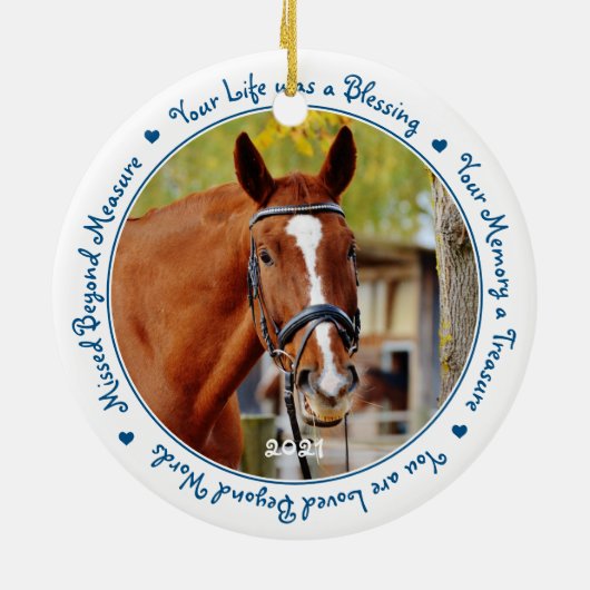 Custom Photo Horse Memorial Keramisch Ornament (Achterkant)