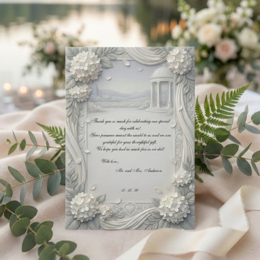 Custom Photo Hydrangea Pearl Formal Wedding Bedankkaart
