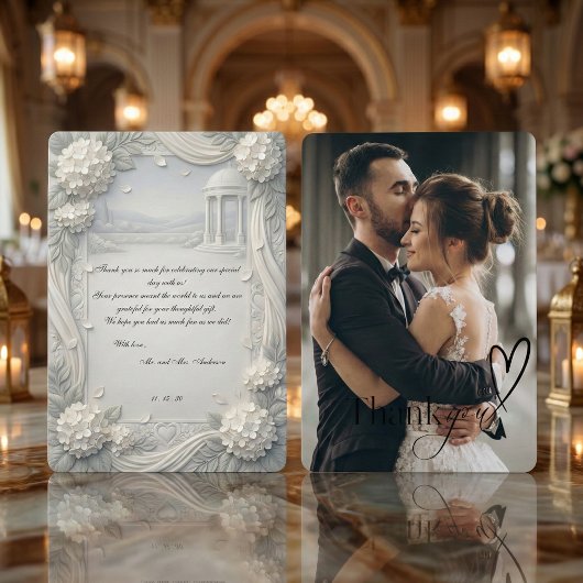 Custom Photo Hydrangea Pearl Formal Wedding Bedankkaart