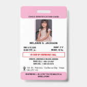Custom Photo ID Badge for Kids with Emergency Cont (Voorkant)