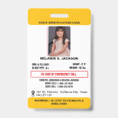 Custom Photo ID Badge for Kids with Emergency Cont (Voorzijde)
