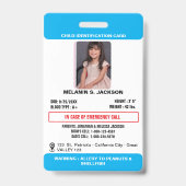 Custom Photo ID Badge for Kids with Emergency Cont (Voorkant)