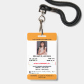 Custom Photo ID Badge for Kids with Emergency Cont (Voorzijde met lanyard)