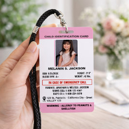 Custom Photo ID Badge for Kids with Emergency Cont
