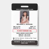 Custom Photo ID Badge for Kids with Emergency Cont (Voorzijde)