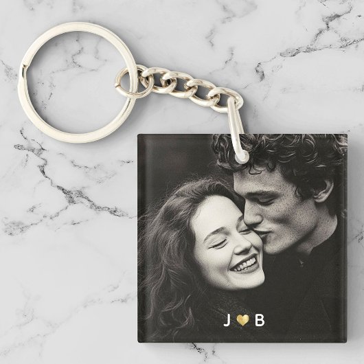 Custom Photo Initial Heart Monogram Couples Gift Sleutelhanger
