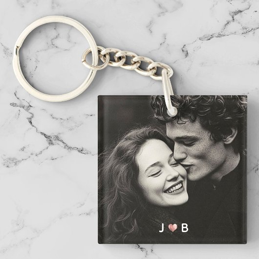 Custom Photo Initial Heart Monogram Couples Gift Sleutelhanger