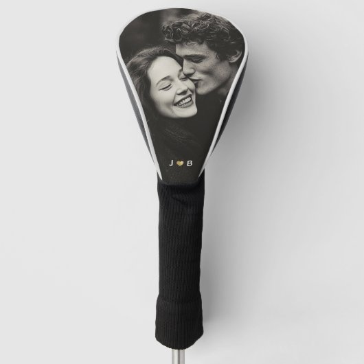 Custom Photo Initial Heart Monogram Couples Golfheadcover (Voorkant)