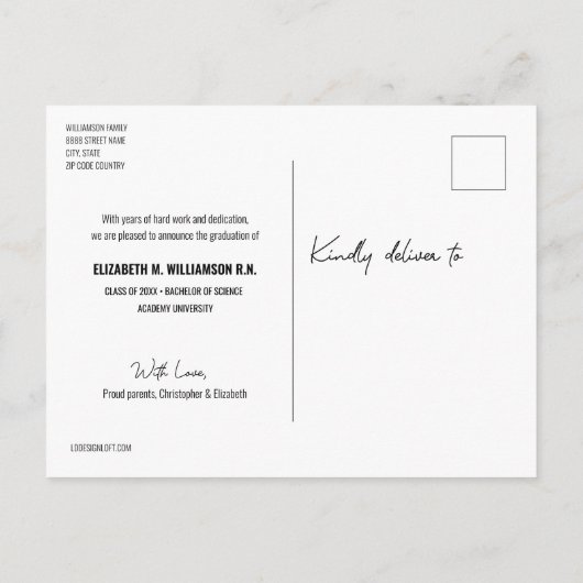 Custom Photo Introduction Science Afstudeerder Aankondigingskaart (Achterkant)