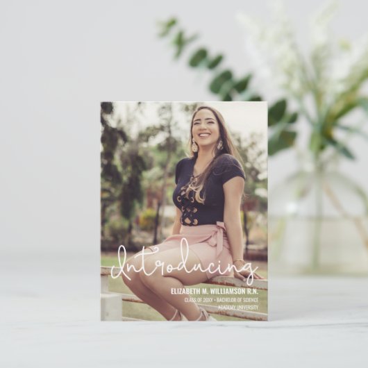Custom Photo Introduction Science Afstudeerder Aankondigingskaart (Staand voorkant)