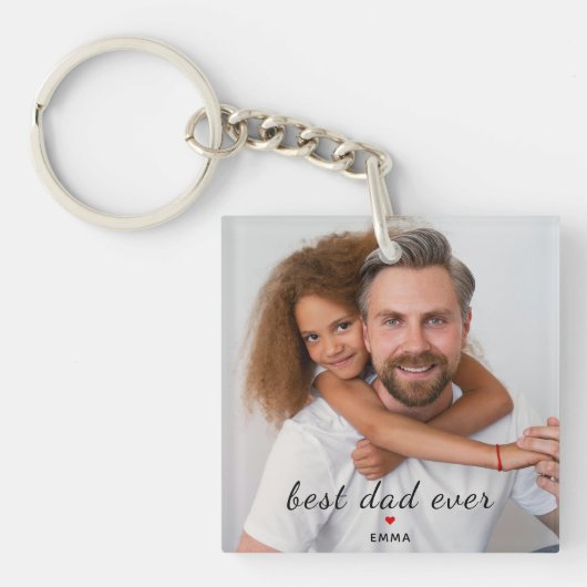 Custom Photo l Best Dad Ever Typography Red Heart Sleutelhanger (voorkant)