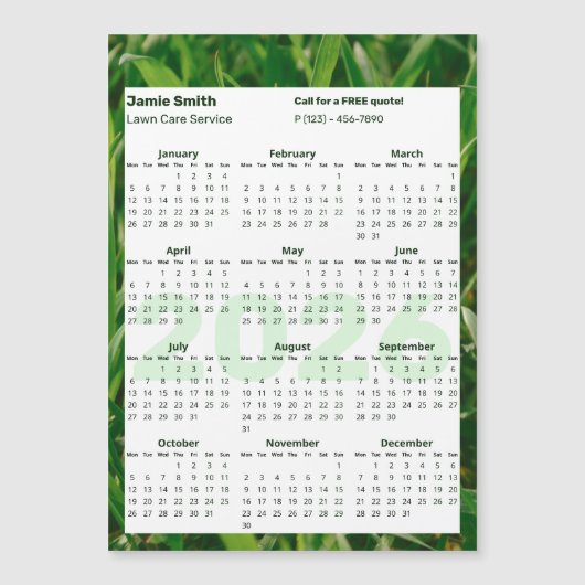 Custom Photo Lawn Care 2026 Calendar Magnet (Voorkant)