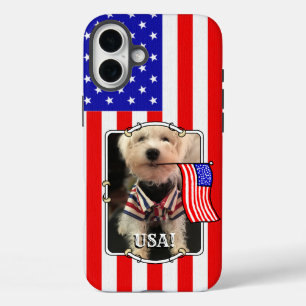 Custom Photo Lijst USA American Flag Patriotic Fun iPhone 16 Plus Hoesje