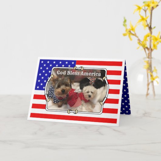 Custom Photo Lijst USA American Flag Patriotic Fun Kaart (Gele Bloem)
