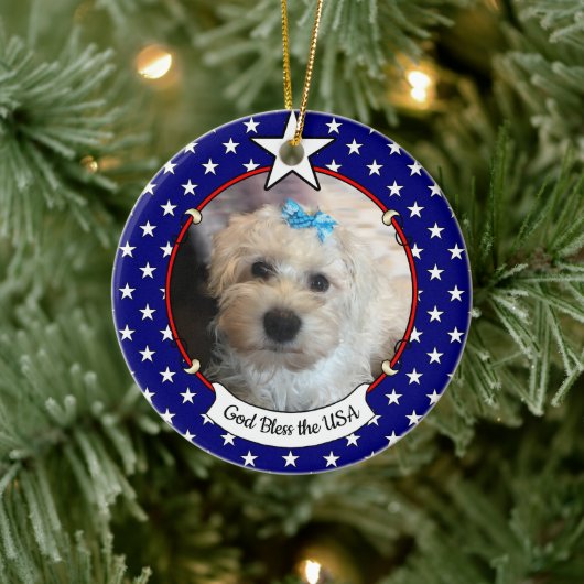 Custom Photo Lijst USA American Flag Patriotic Fun Keramisch Ornament (Boom)