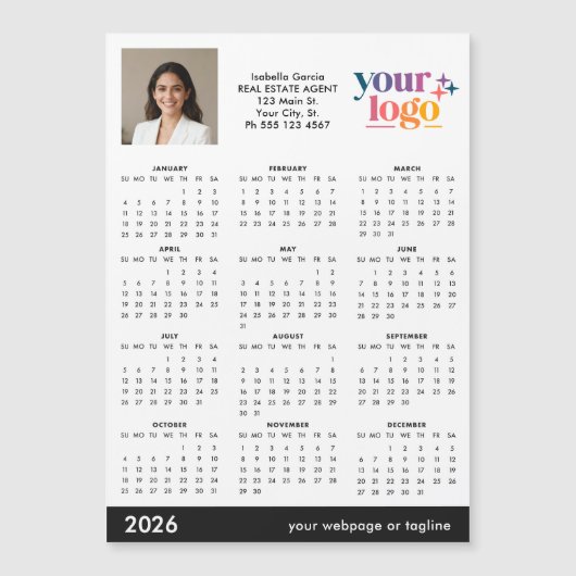 Custom Photo Logo 2026 Magnetic Calendar (Voorkant)