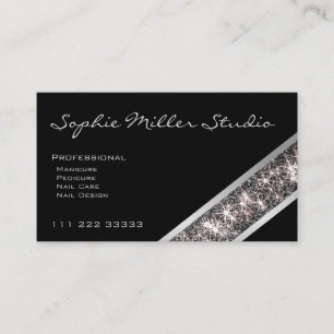 Custom Photo Logo Black Silver Glitter Consultant Visitekaartje