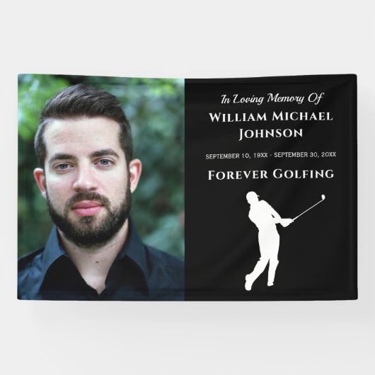 Custom Photo Memorial Funeral Forever Golfing Spandoek (Horizontaal)