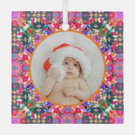 Custom Photo Merry Christmas Modern Colorful Glas Ornament