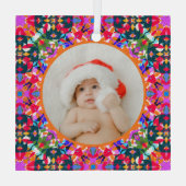 Custom Photo Merry Christmas Modern Colorful Glas Ornament (Achterkant)