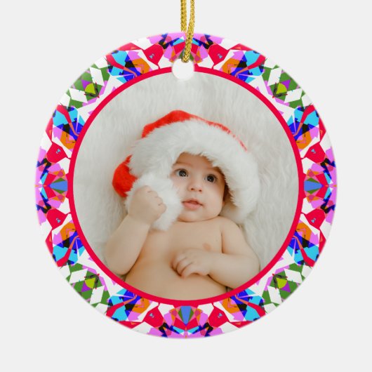 Custom Photo Merry Christmas Modern Colorful Keramisch Ornament (Voorkant)