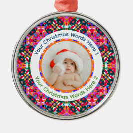 Custom Photo Merry Christmas Modern Colorful Metalen Ornament