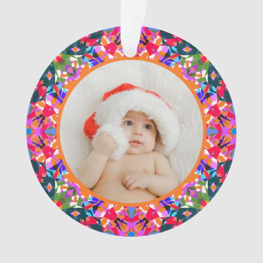 Custom Photo Merry Christmas Modern Colorful Ornament (voorkant)