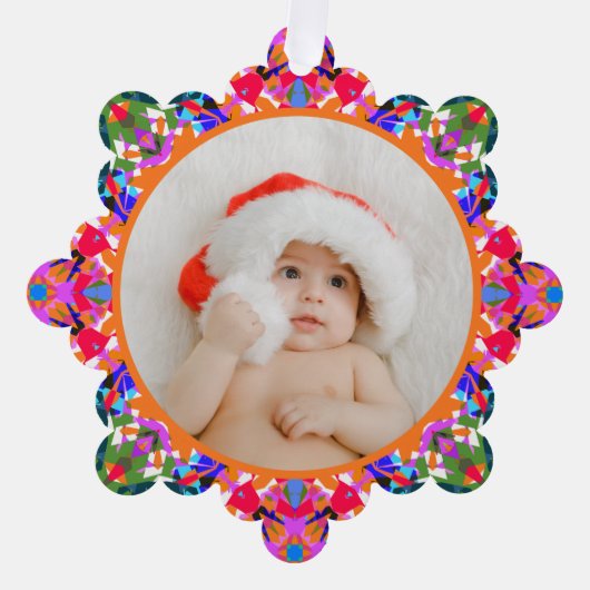 Custom Photo Merry Christmas Modern Colorful Ornament Kaart (Voorkant)