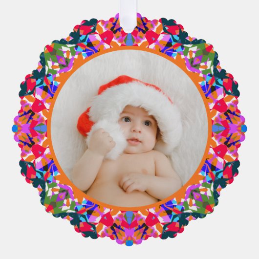 Custom Photo Merry Christmas Modern Colorful Ornament Kaart (Voorkant)