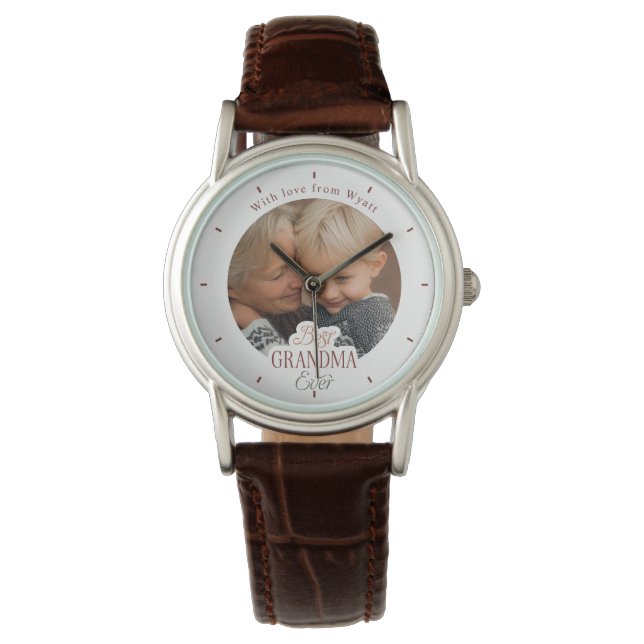 Custom Photo Message Best Grandma Ever Horloge (Voorkant)