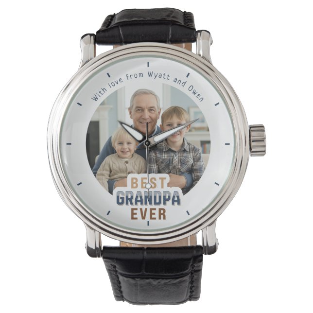 Custom Photo Message Best Grandpa Ever Horloge (Voorkant)