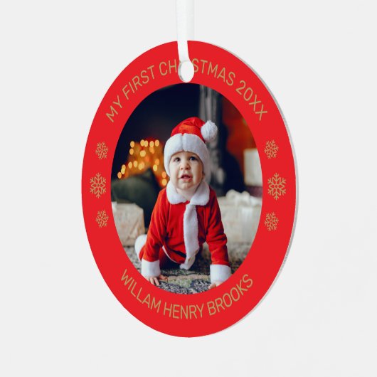 Custom Photo Metal Circle Christmas Ornament (Voorkant links)