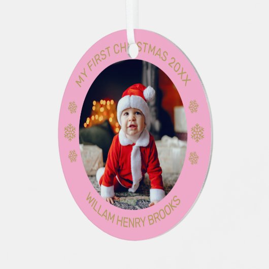 Custom Photo Metal Circle Christmas Ornament (Voorkant links)