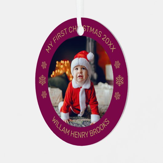 Custom Photo Metal Circle Christmas Ornament (Voorkant links)