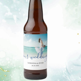 Custom Photo Modern Beach Wedding Bier Etiket