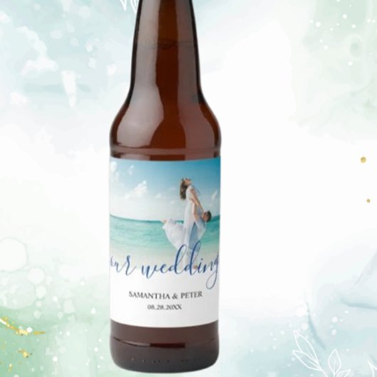 Custom Photo Modern Beach Wedding Bier Etiket