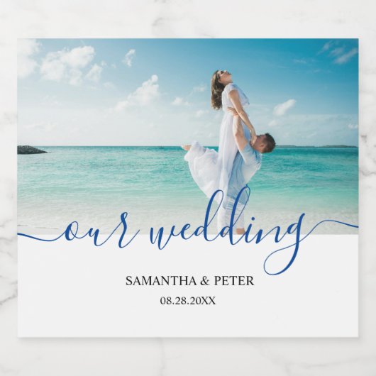 Custom Photo Modern Beach Wedding Bier Etiket (Enkel label)