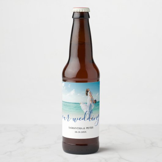 Custom Photo Modern Beach Wedding Bier Etiket (Voorkant)