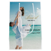 Custom Photo Modern Beach Wedding Medium Cadeauzakje (Achterkant)