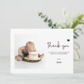 Custom Photo Modern heart First Birthday Bedankkaart (Staand voorkant)