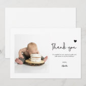 Custom Photo Modern heart First Birthday Bedankkaart (Voorkant / Achterkant)