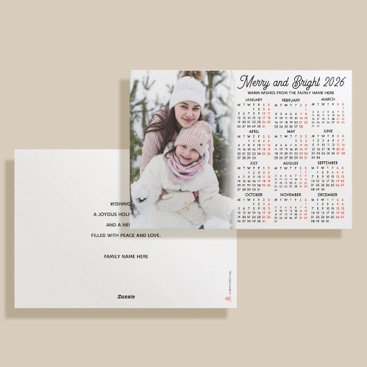 Custom Photo Modern Holiday 2026 Calendar Card Feestdagenkaart