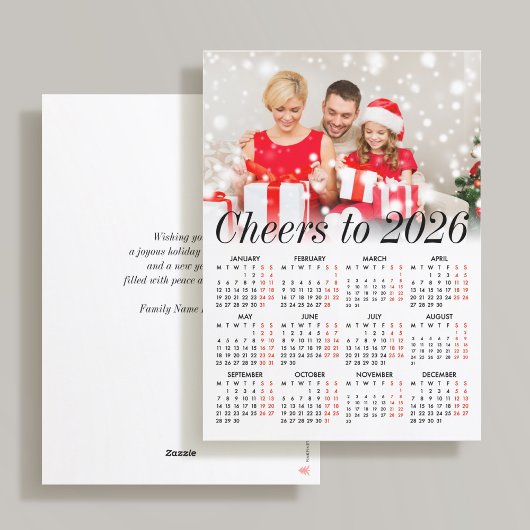 Custom Photo Modern Holiday 2026 Calendar Card Feestdagenkaart
