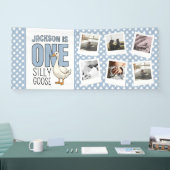 Custom Photo Modern One Silly Goose First Birthday Spandoek (Beurs)