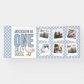 Custom Photo Modern One Silly Goose First Birthday Spandoek (Horizontaal)