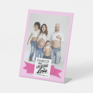 Custom photo modern quote family cute newborn reclamebord met voetstuk