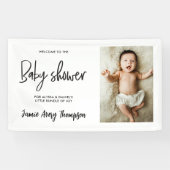 Custom photo Modern Script Baby Shower Welcome  Spandoek (Horizontaal)