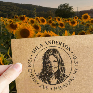 Custom Photo, Name and Return Wood Address Zelfinktende Stempel