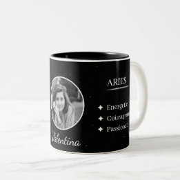 Custom Photo & Name Aries Zodiac Traits Mug Tweekleurige Koffiemok