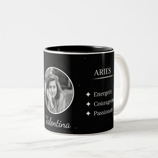 Custom Photo & Name Aries Zodiac Traits Mug Tweekleurige Koffiemok (Voorkant rechts)